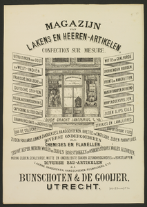 206541 Afbeelding van de winkelpui van de stoffen- en kledingwinkel van Bunschoten & De Gooijer te Utrecht, Oudegracht ...